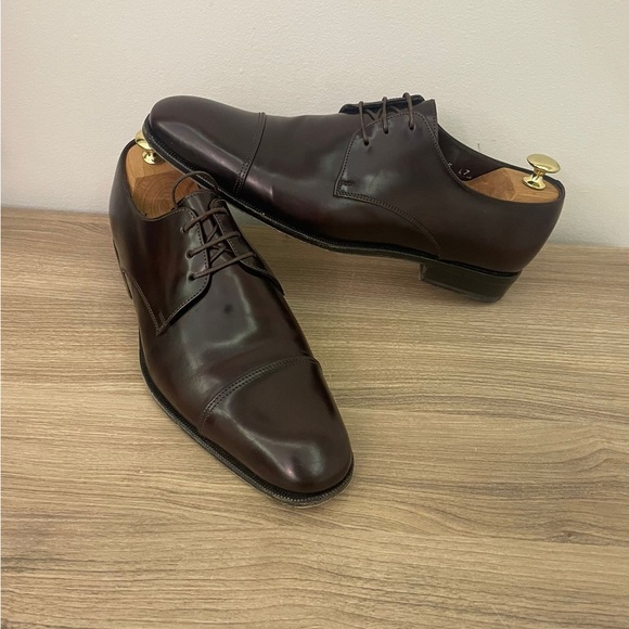 Ferragamo  7D Brown Leather Cap Toe Derby/Oxford Men's Lace Up tie shoes - Picture 2 of 9